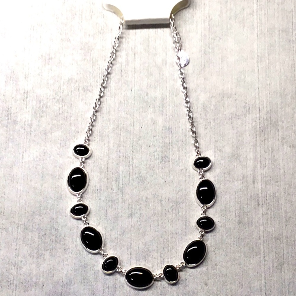 New Liz Claiborne black silver tone necklace